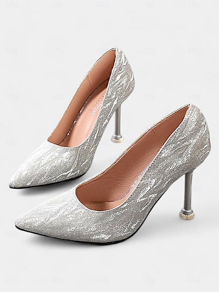 Pointed Toe Champagne Heels Women's Stiletto Glitter with FashionChic