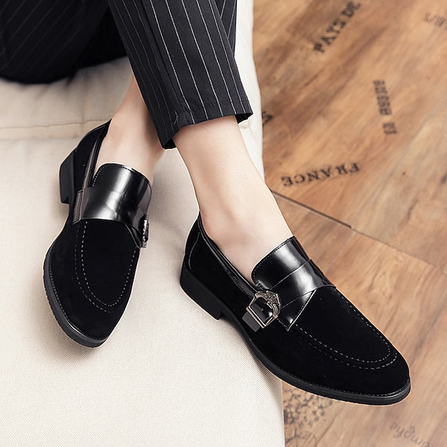Patent and Leather Men's Loafers Strap Metal with Suede FashionChic