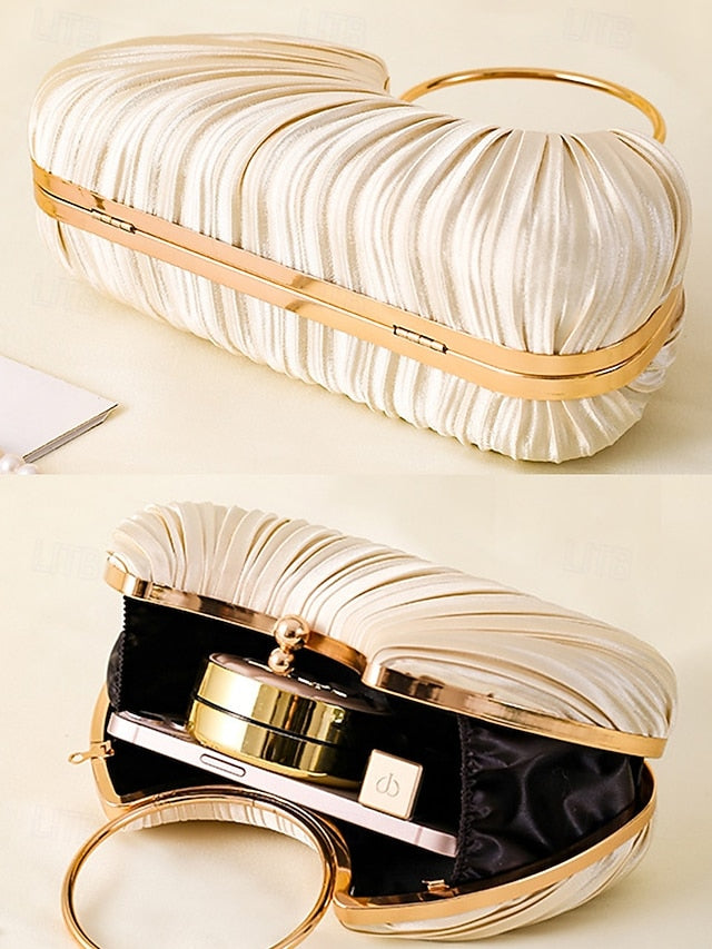 Handle Clutch - with Pleated Elegant Gold Ring Velvet Green FashionChic