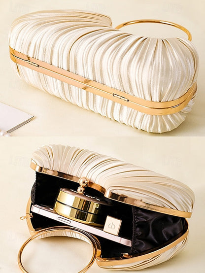 Handle Clutch - with Pleated Elegant Gold Ring Velvet Green FashionChic