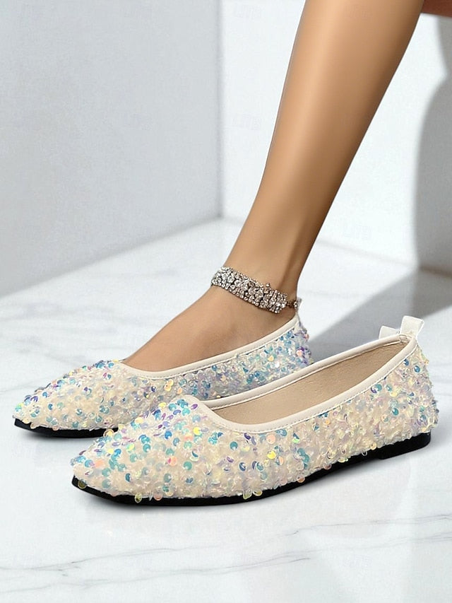 Flats Toe Women's Black Sequin Sparkly - Ballet Pointed FashionChic