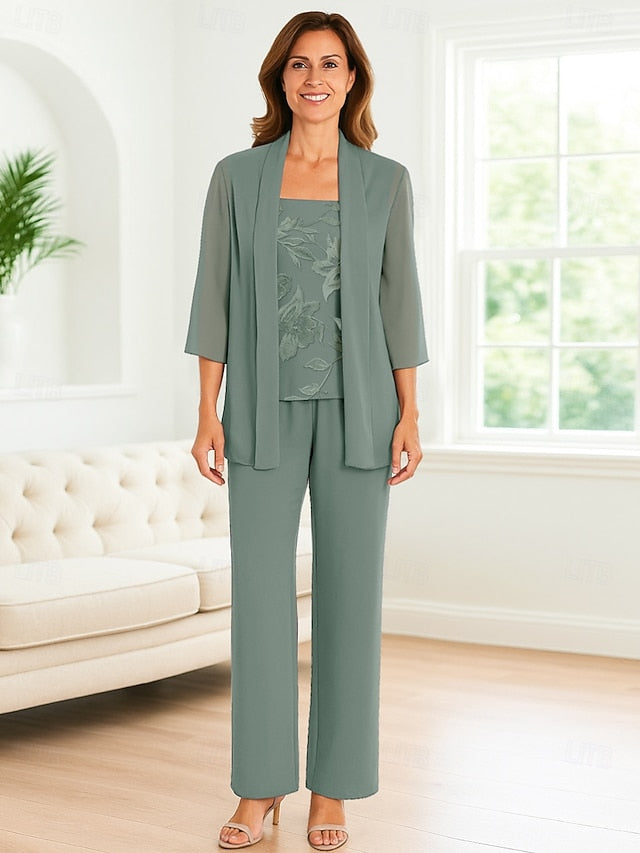 Mother Dress Bride Piece 3 the of Pantsuit Elegant Simple FashionChic
