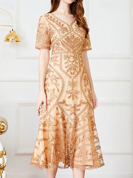 Party of Bride V Dress Vintage Mother Elegant the A-Line FashionChic