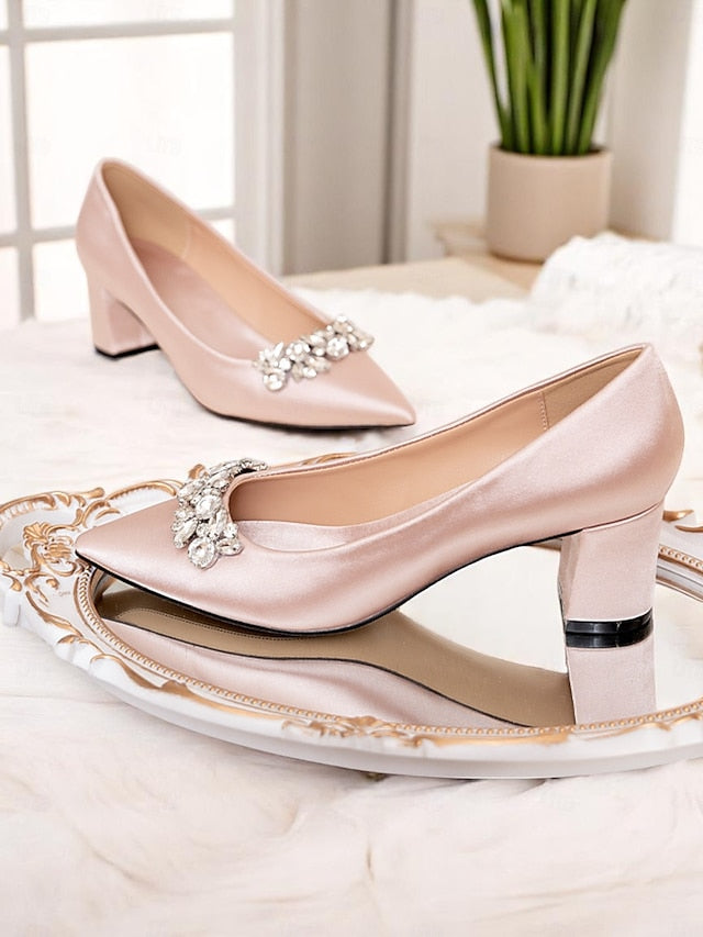 Champagne Pumps Satin Women's with Wedding Toe Pointed FashionChic