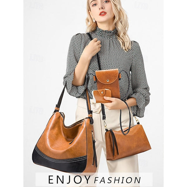 Faux Leather Shoulder 4-Piece Handbag Bag Women's – Set FashionChic