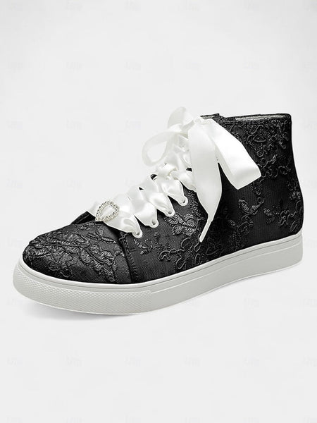 with Ivory Sneakers Satin Wedding Women's Laces Lace Ribbon FashionChic