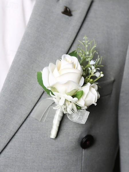 White Boutonniere and Set Corsage Rose – Wrist Elegant FashionChic
