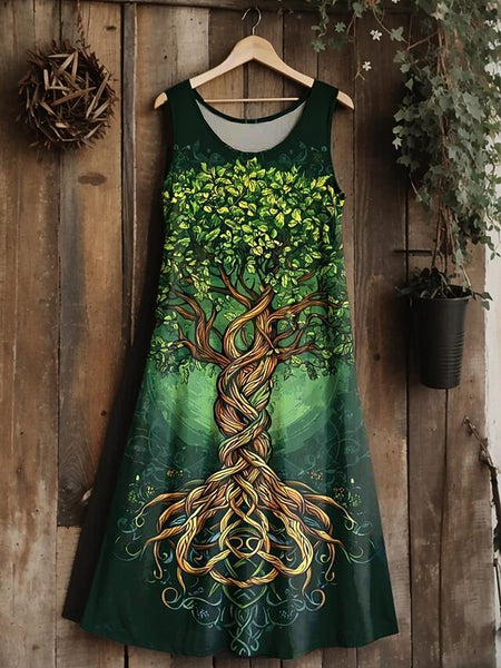 Women's  tree of life Merkabah Midi Dress Sundress A Line FashionChic
