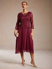 Women's Midi Dress Chiffon Dress Elegant Wedding Guest FashionChic