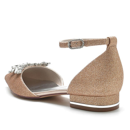 Satin Women's White – Rhinestone Floral Design Flats with FashionChic