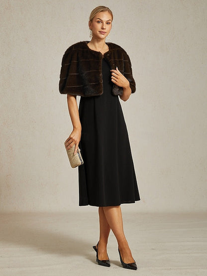 Brown Fur Faux Party Shrug Wrap Cocktail Women's Formal FashionChic