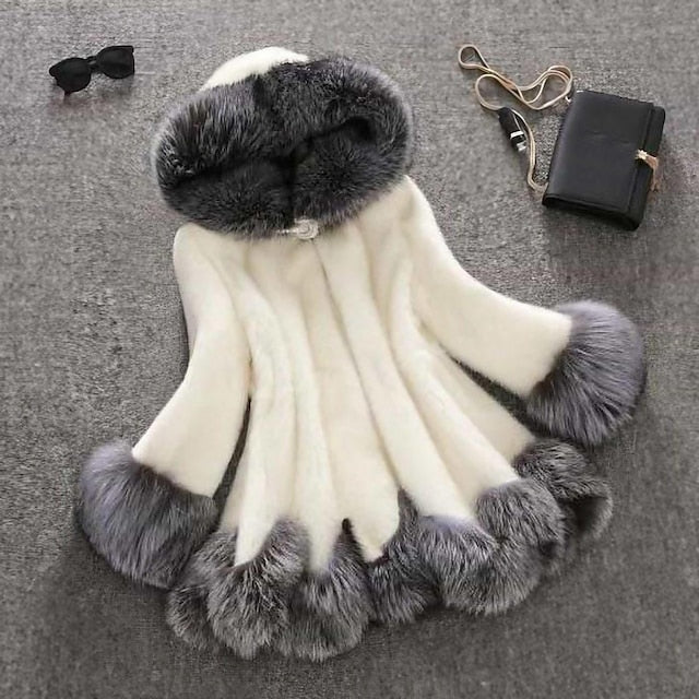 Fur Women's Faux Black Sherpa Long Jacket White Coat FashionChic
