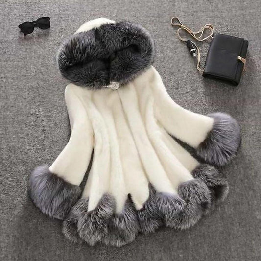 Fur Women's Faux Black Sherpa Long Jacket White Coat FashionChic