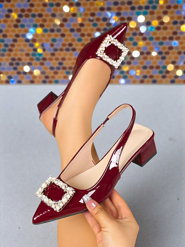 Women's Toe - Leather Pointed Purple Pumps Patent Slingback FashionChic