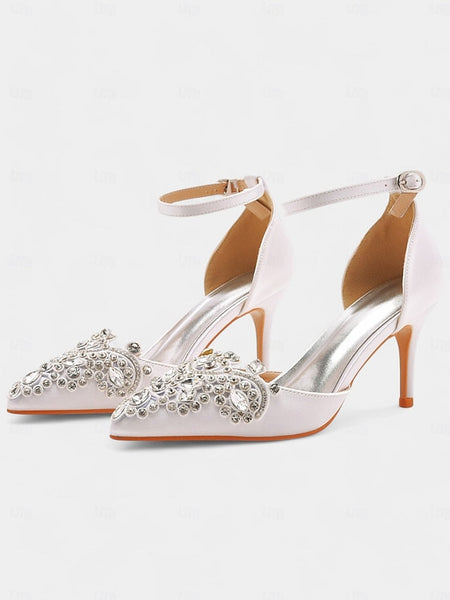 Pointed – Emerald Women's Green Strap Ankle Heels Satin FashionChic