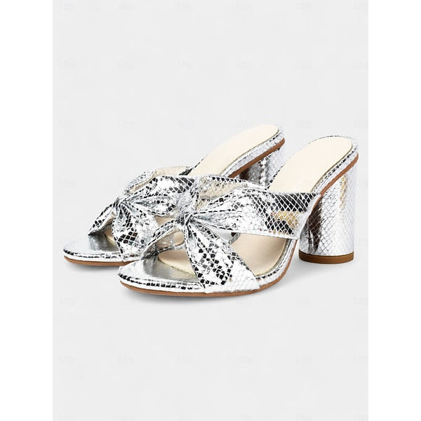 Bridal – Mules Pink Bow with Women's Design Metallic FashionChic