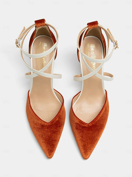 Chic - Heels Strap Two-Tone Ankle Suede Women's Elegant FashionChic