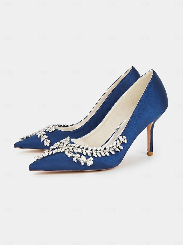 Stiletto Satin Heels – Women's Rhinestone-Embellished FashionChic