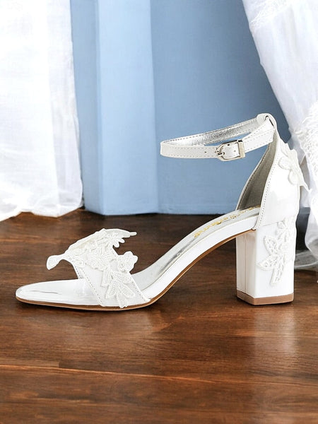 Strap Bridal - Ankle Open-Toe White Heels Lace Women with for FashionChic