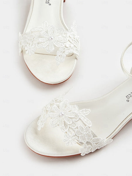 – Elegant Wedding Bridal Flat Women's Sandals Lace White FashionChic