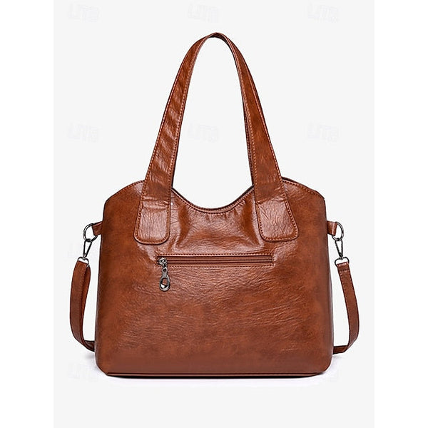 Brown Faux Bag Women's Leather Tote with Vintage Dual FashionChic