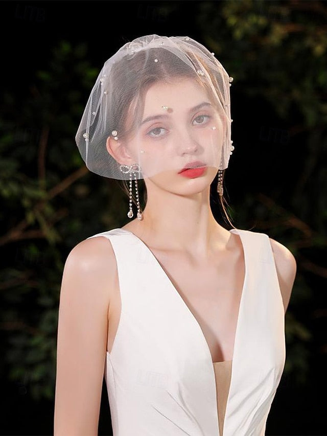 Veil – Pearl Bridal Embellishments Short with Crystal and FashionChic