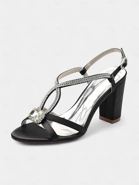 Women's Blue Rhinestone – Elegant Sandals Satin Royal FashionChic