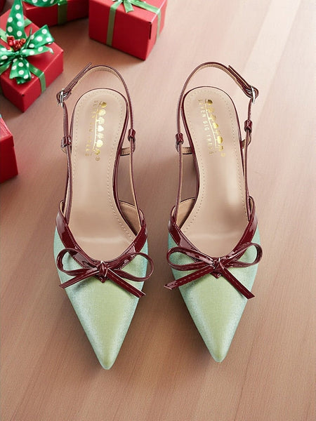 Green and Slingback Stiletto Red Heels Women's Pointed - FashionChic