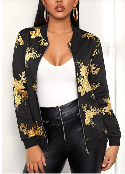 AI Floral Print Zipper Design Jacket Furdela