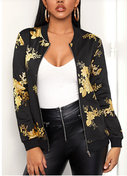 AI Floral Print Zipper Design Jacket Furdela