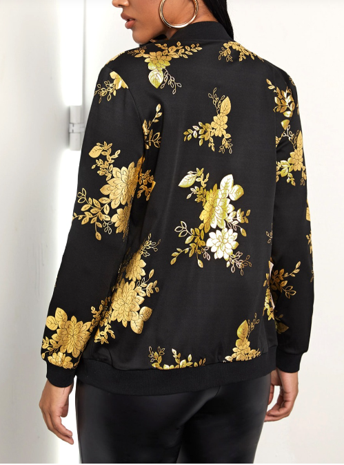 AI Floral Print Zipper Design Jacket Furdela