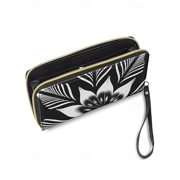 Floral Black Women's Wallet Faux White and Print – FashionChic