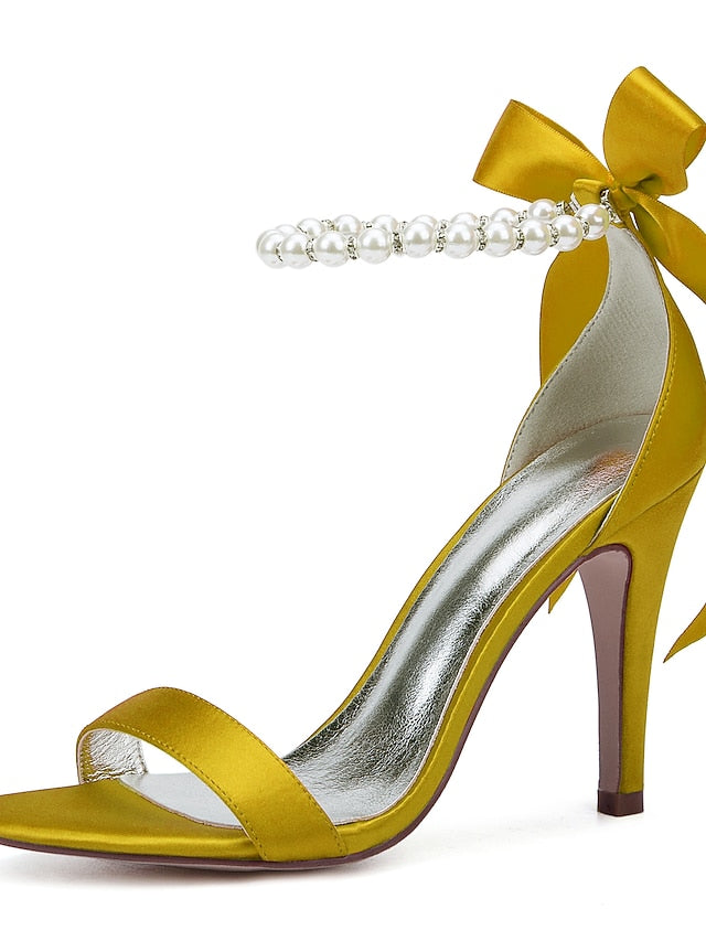 High – Ankle Satin Navy Pearl Heel Sandals Women's Strap FashionChic