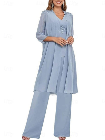 Piece Simple V of the Mother Wedding Guest Elegant 3 Dress Bride FashionChic