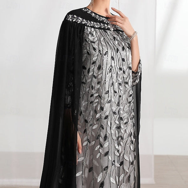 Cape Dress Bride Mother Neck the A-Line Elegant Crew of FashionChic