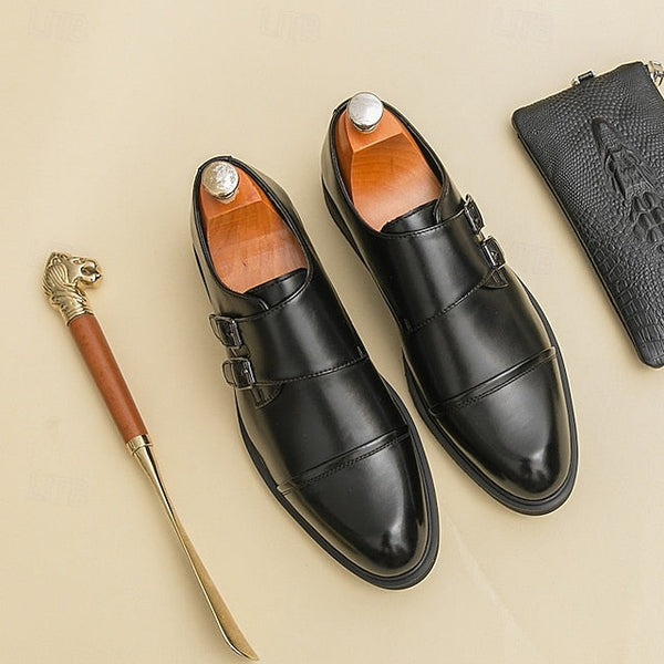 Brown Strap Dress Men's Monk Shoes – Faux Leather Double FashionChic