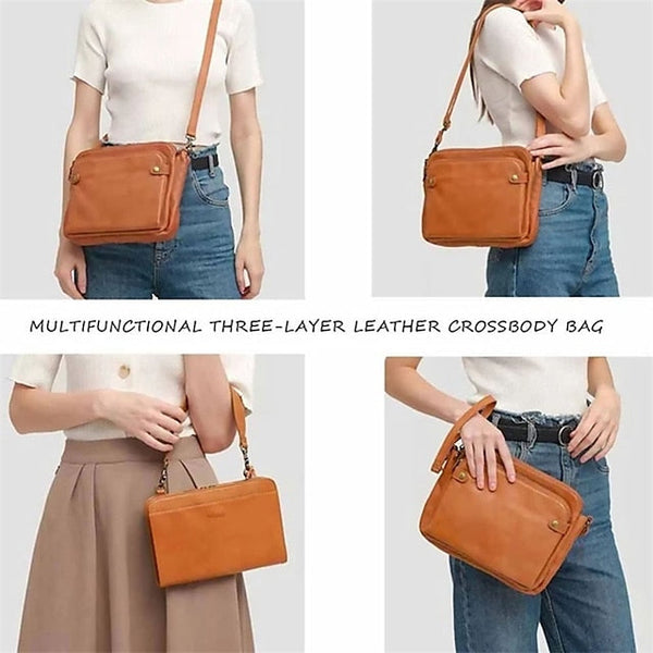 Shoulder Leather Women's Vintage Three-Layer Crossbody FashionChic
