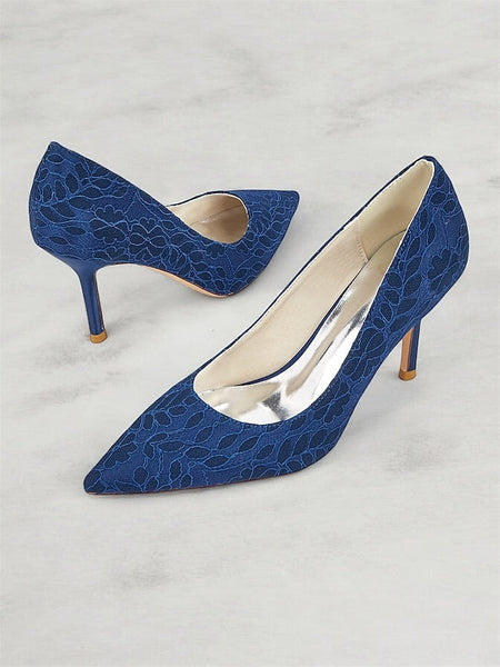 Stiletto Women's - Heels Lace-Embroidered Pointed-Toe FashionChic
