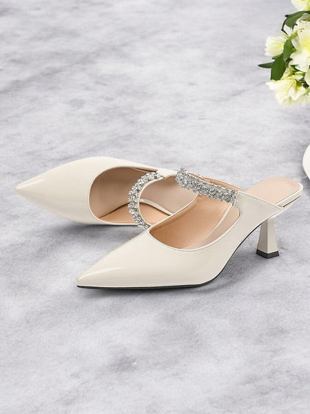 Slip-On Women's Heeled Embellished Pointed-Toe Rhinestone FashionChic