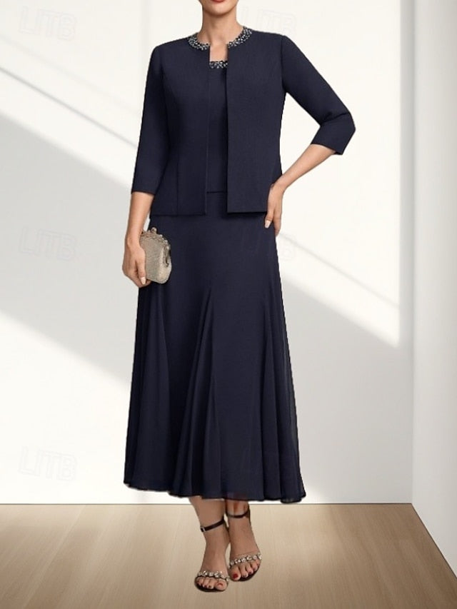 Two Mother Elegant the Wedding Guest Dress Piece A-Line Bride of FashionChic