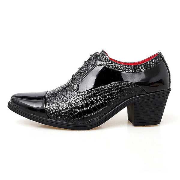 Men's Oxford Leather Pattern Faux Black Patent Crocodile FashionChic