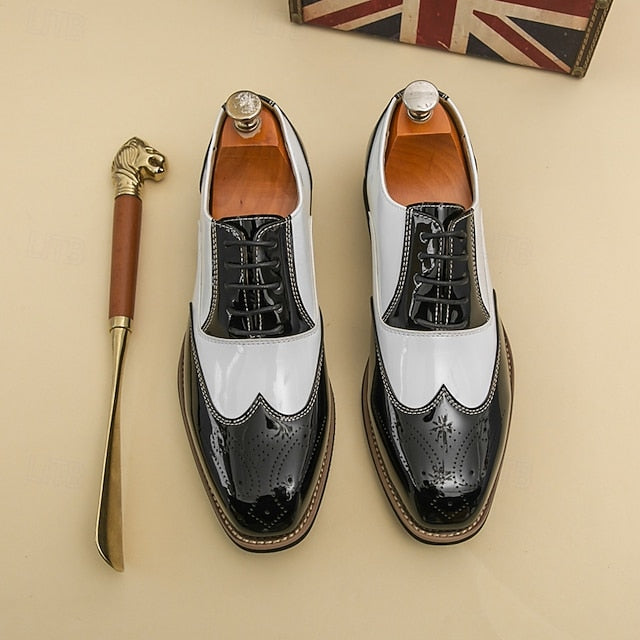 Men's with Gold Black and Leather Patent Shoes Oxford FashionChic