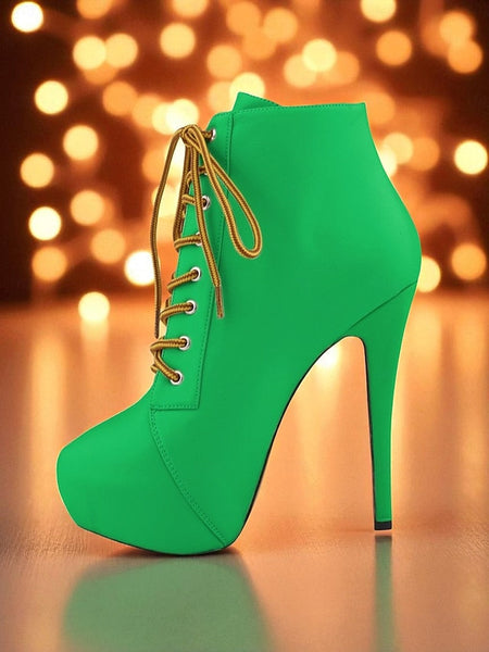 Beige Platform Ankle Lace-Up - Faux Women's Boots Leather FashionChic