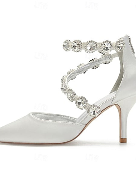 Purple Rhinestone Satin High Women's Shoes Heel with FashionChic