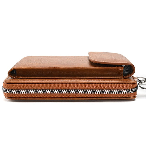 with Zipper Wallet Vintage Faux Crossbody Leather Women's FashionChic