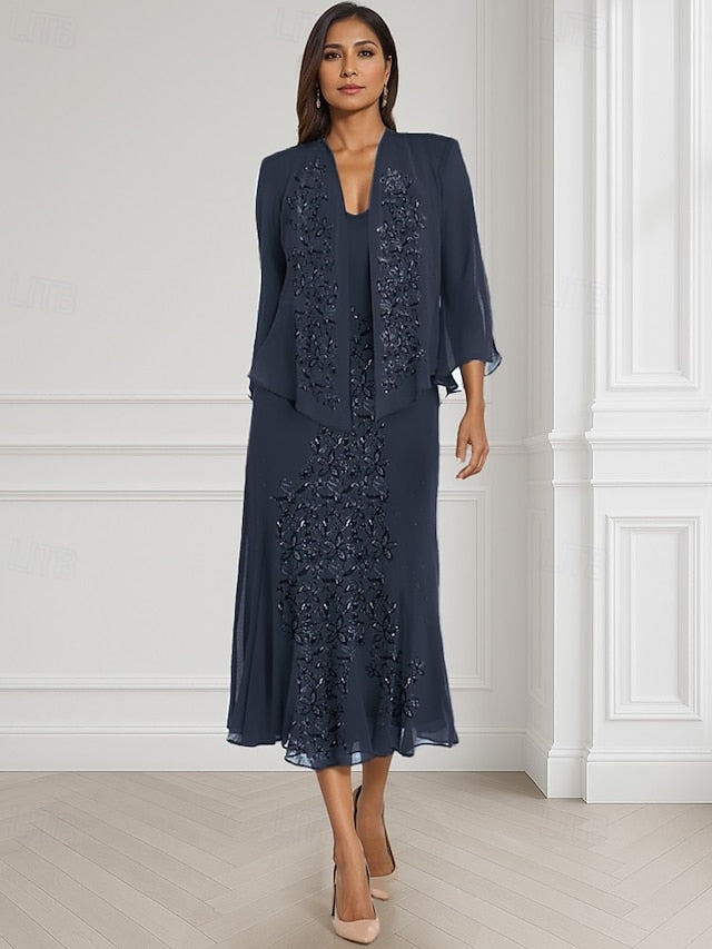 of Neck the Elegant Two Dress A-Line Square Mother Piece Bride FashionChic