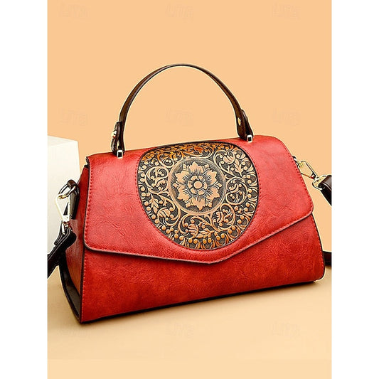 Floral – Faux Vintage Engraved Handbag Leather Women's FashionChic