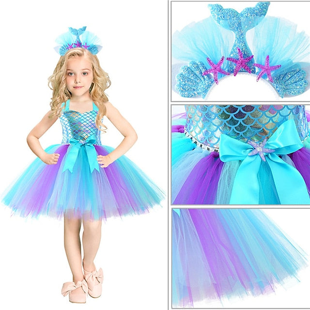 Mermaid Little Girl Flower Princess Tail Aqua Ariel FashionChic