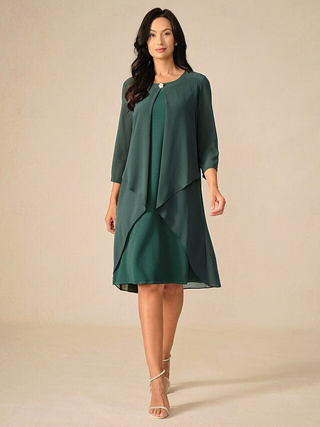 Women's Evening Dress Cape Sleeve Knee-Length Elegant Green FashionChic
