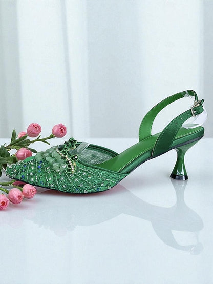 Clutch Set Bag Heel Green and Women's - Rhinestone Shoes FashionChic